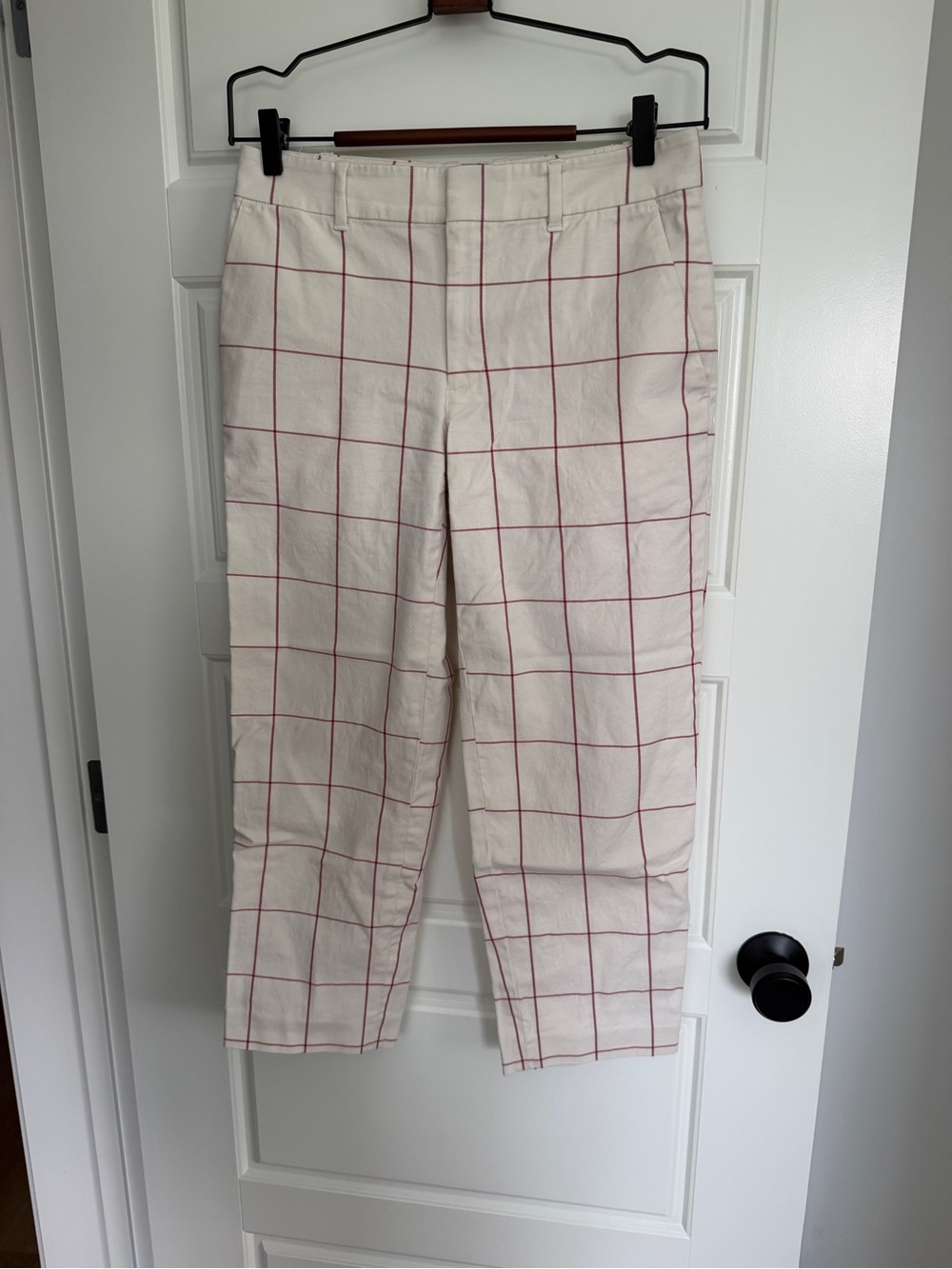 Club Monaco Cream Chinos with Red Windowpane Grid